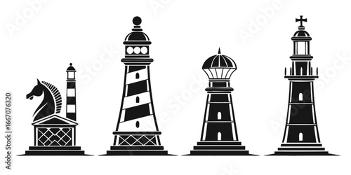 Stylized Chess Pieces as Lighthouses