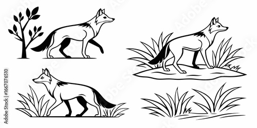 Stylized Fox Illustrations in Natural Settings