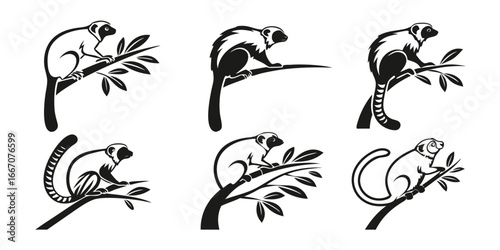 Stylized Lemur Silhouettes on Branches