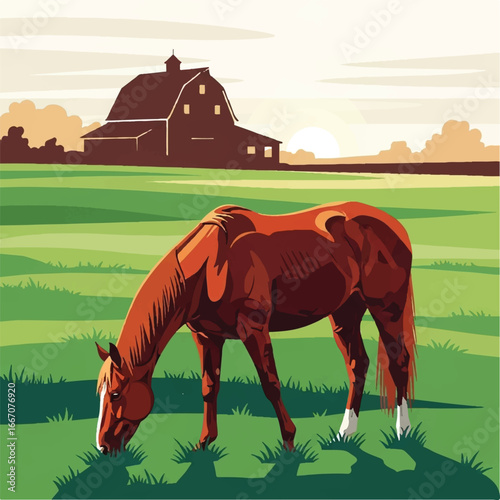 Horse grazing peacefully in a lush green meadow