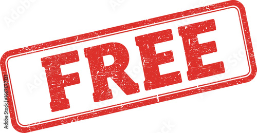 A red free stamp on a white background with distressed texture on transparent background