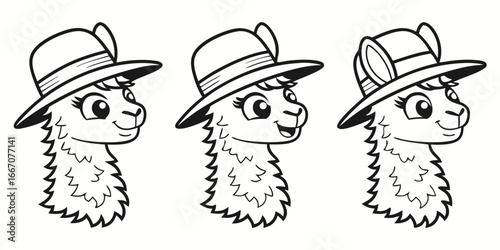 Three Cartoon Llamas Wearing Hats