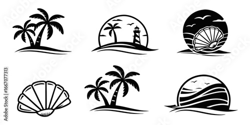 Tropical Beach and Ocean Scene Icons