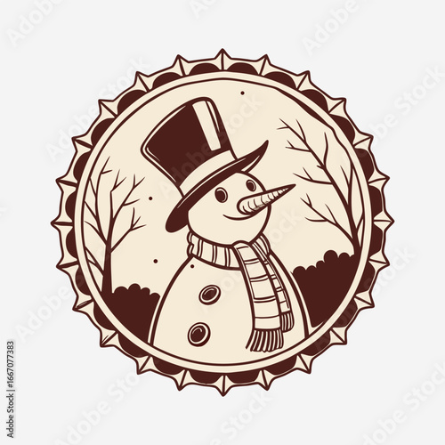Snowman Flat Christmas Decoration, Celebration Event Christmas Icon Snowman Isolated Vintage Black Silhouette Graphic