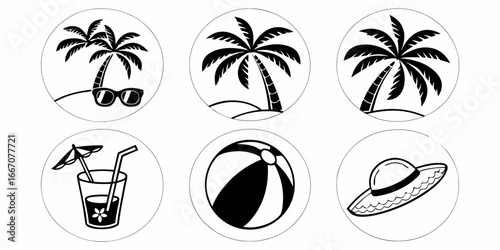 Tropical Summer Beach Vacation Icons Collection