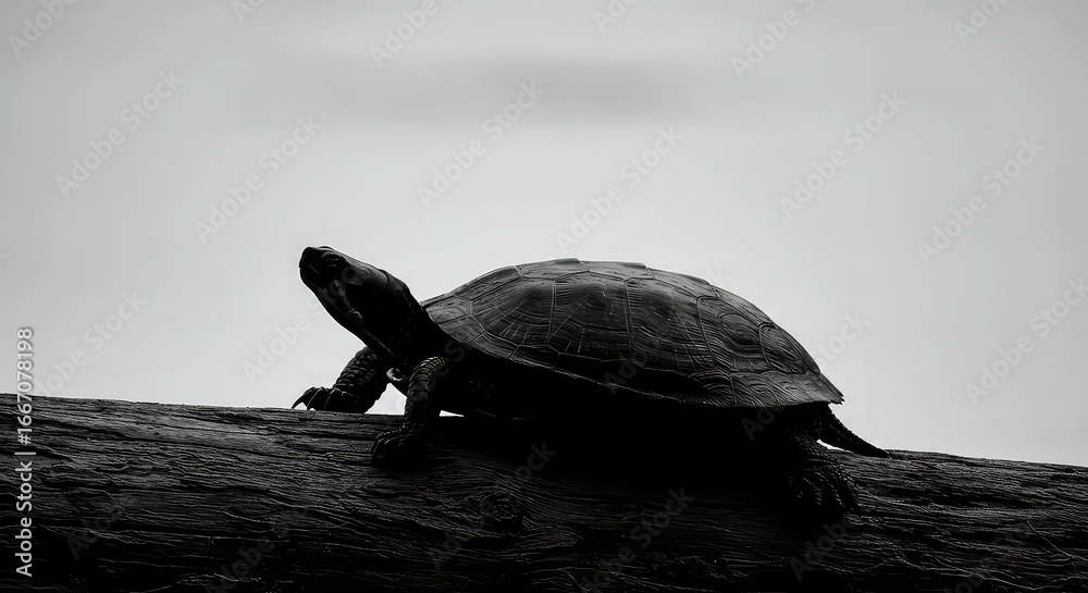 Fototapeta premium Silhouette of a turtle on a log.