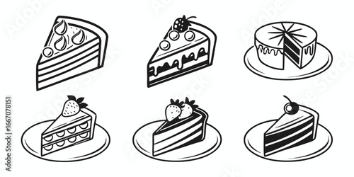 Assortment of Delicious Cake Slices and Whole Cake