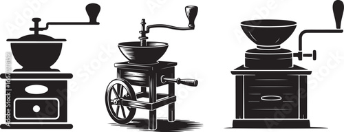 Black Vector Silhouette of Vintage Coffee Grinder Icon
