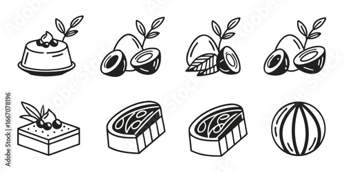 Assortment of stylized food and fruit icons