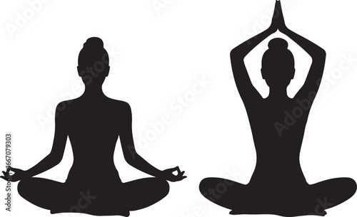 Black Vector Silhouette of Woman in Yoga Lotus Pose Clean Outline