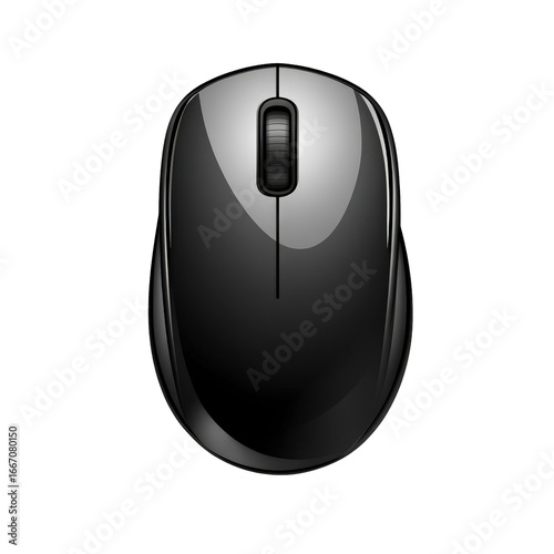 Black computer mouse with a silver button on the top