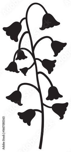 black silhouette art of bluebell flowers on transparent background