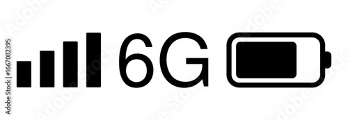6G Smartphone status bar. Network and Battery status Icon. Transparent PNG.