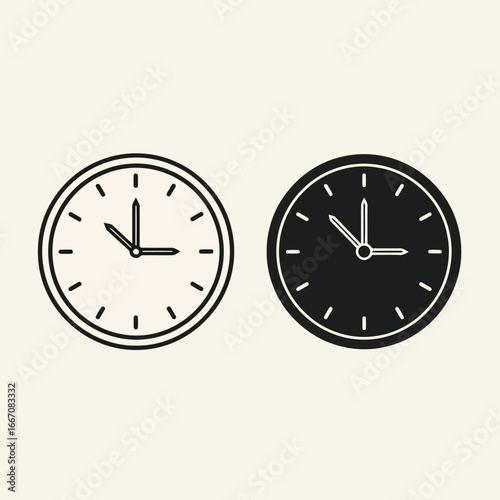Two clocks, one black and one white, showing the time