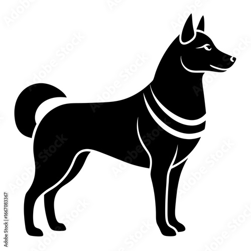 Black silhouette of an east siberian laika dog in a profile view