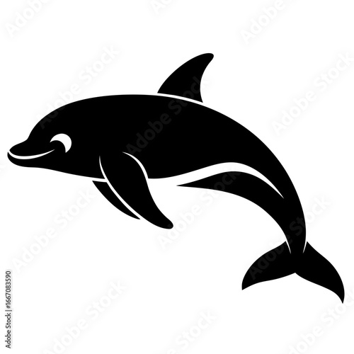 Sleek black silhouette of a false killer whale in a dynamic pose