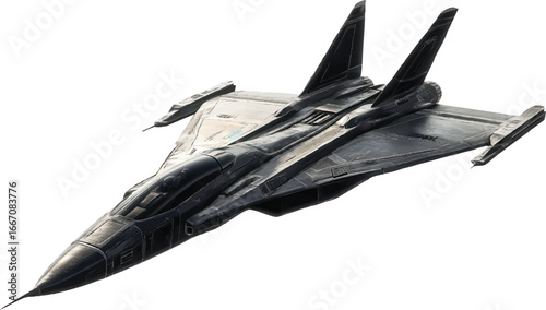 Dark Grey Fighter Jet with Sleek Design on White Background airplane aircraft