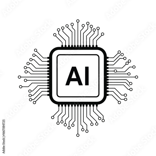 Ai chip processor isolated on white background