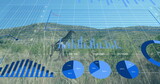 Standing giraffe blending with data charts in golden savanna, with blue graph overlays