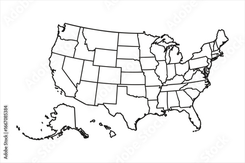 Hand drawn sketch of the united states of america map outline for education and design projects