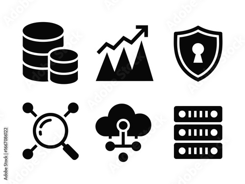 Data Analytics and Cloud Security Vector Icons – Concepts for Technology, Computing, and Digital Protection