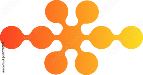Five interconnected gradient circles forming a cross-shaped modular geometric cluster with central alignment.