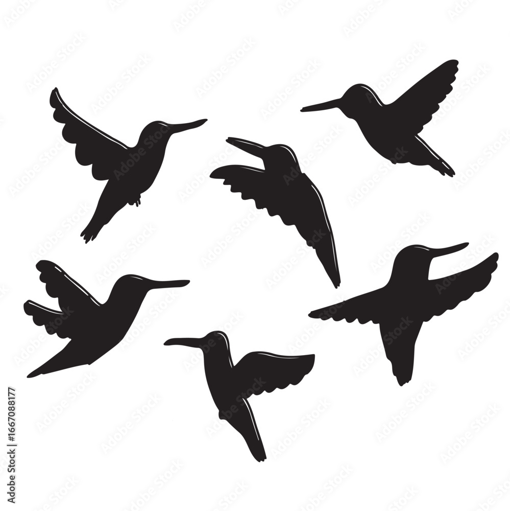 Obraz premium Doodle hummingbirds silhouette pattern. Perfect for T-shirt, poster, greeting card and print. Hand drawnvector illustration for decor and design