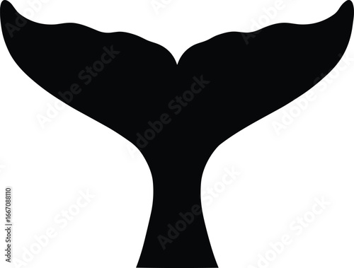 Black silhouette of a whale tail fin vector illustration, isolated on white background, marine animal design, ocean life, simple aquatic graphic