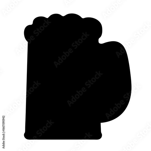 Dark silhouette of a beer mug filled with foam on white background