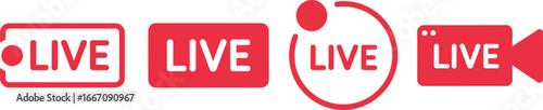 Collection of red live streaming icons and buttons