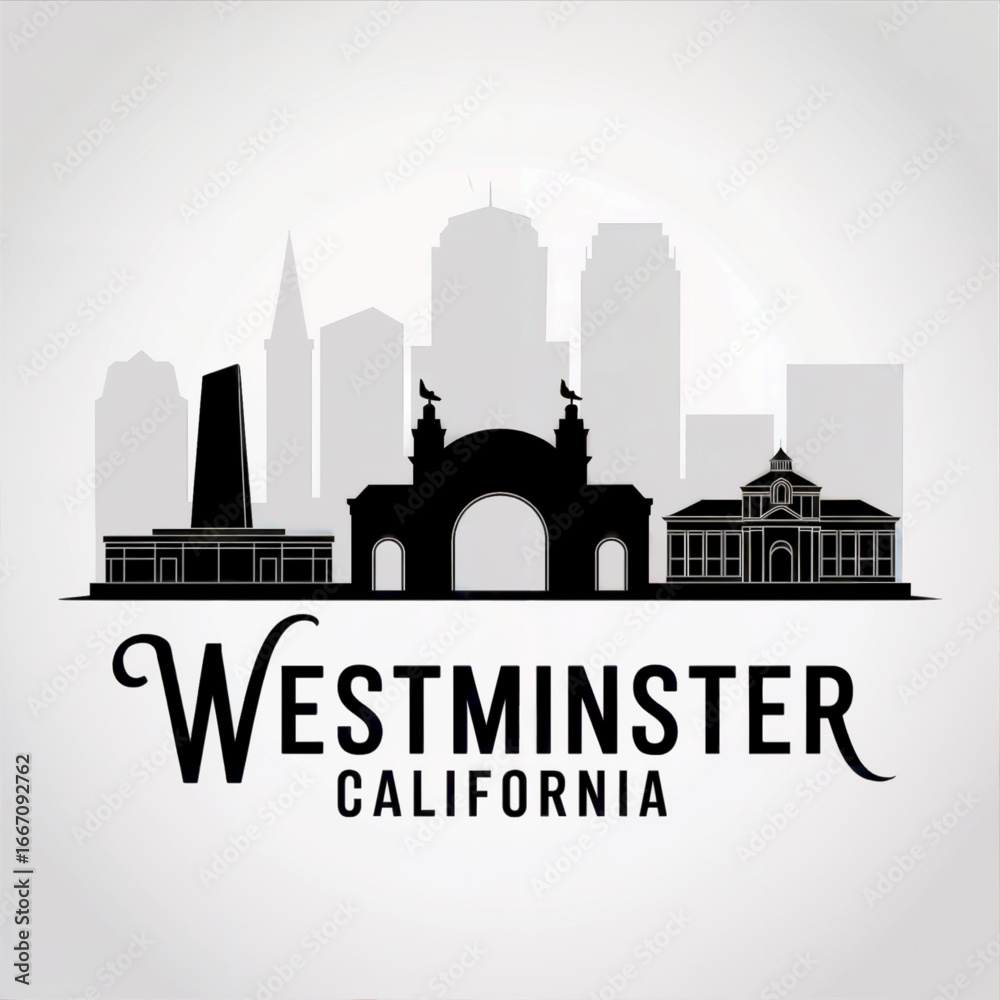 Fototapeta premium Westminster, California Skyline Silhouette — Cultural Hub of Little Saigon Vector Illustration
