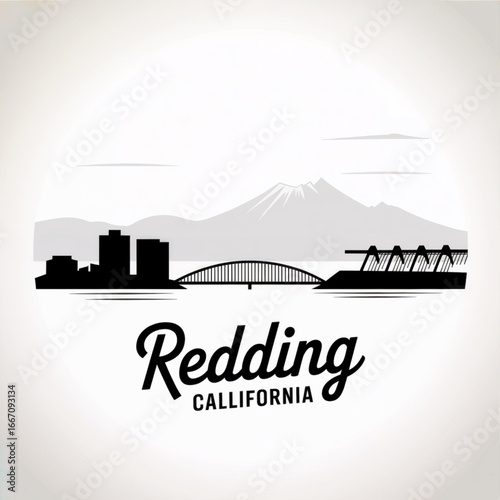 Redding Skyline Silhouette — Northern California River City Vector Illustration