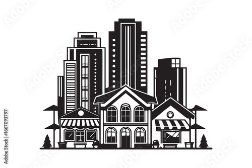 Cityscape Silhouette Buildings and Shops