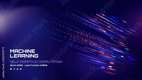 Machine learning self-adaptive computation background. Futuristic neural network with data stream visualization. For artificial intelligence.