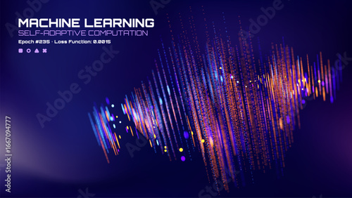 Machine learning self-adaptive computation abstract concept with digital graphic displaying data points, perfect for tech background.
