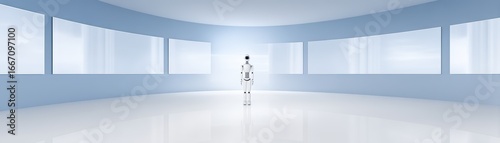 Wallpaper Mural Futuristic Robot in Minimalistic Room with Large Windows and Soft Blue Walls Torontodigital.ca