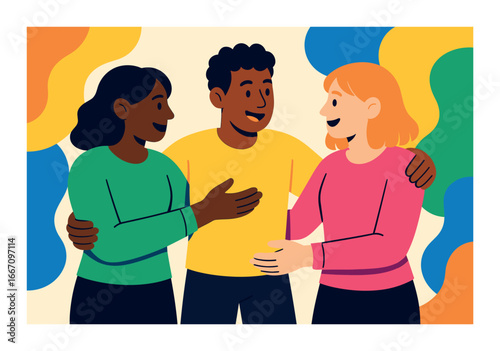 Diverse group of young adults smiling and communicating together