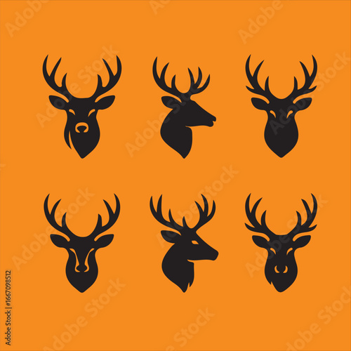 Elk  head silhouette icon set 