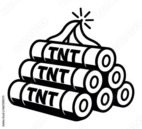 Black and white icon of dynamite sticks with fuses in cartoon style