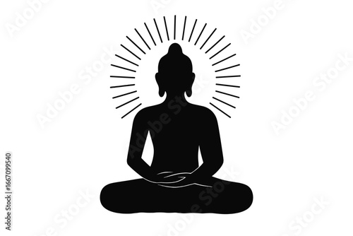 A serene figure in monochrome is seated in contemplation against a pristine backdrop