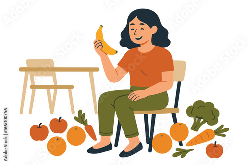 Vector illustration of a woman cooking at home, depicting a cartoon character engaged in kitchen activities as a stay-at-home pursuit