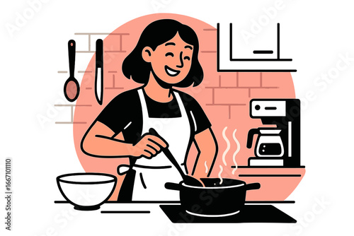 A woman is preparing a meal alone in her own residence, illustrating the concept of a covid19 quarantine