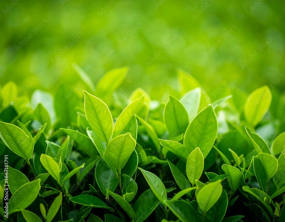 Fototapeta premium Lush green tea leaves close-up
