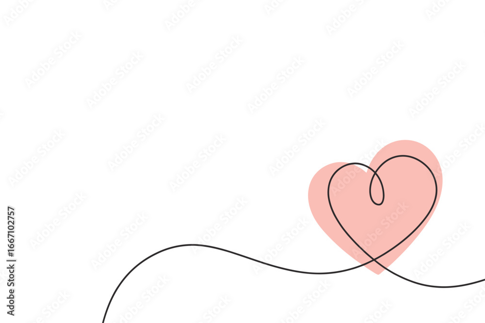 Fototapeta premium Continuous Line Art Heart Design with Pastel Fill for Modern Graphic Elements and Creative Backgrounds
