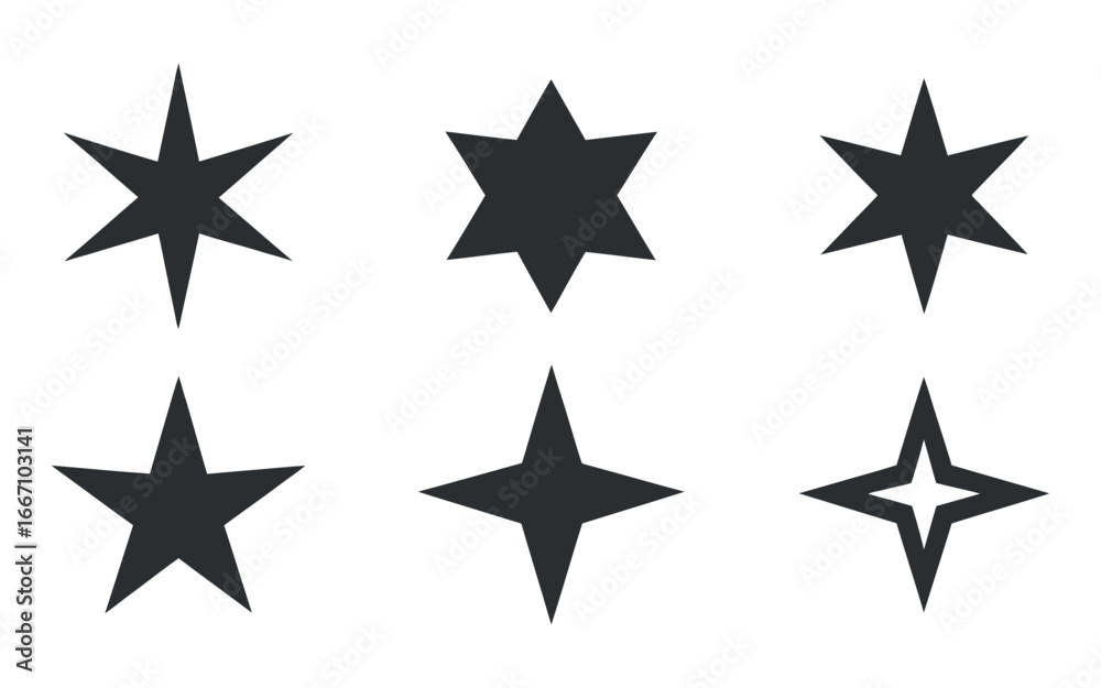 Obraz premium Assorted Star Design Elements for Graphic Projects and Creative Visuals, Isolated on White Background