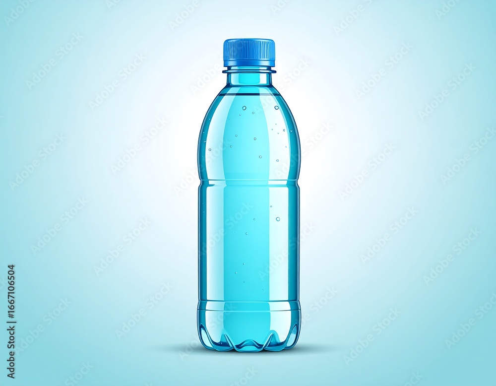 Fototapeta premium A Refreshing Clear Water Bottle with Blue Cap Isolated on Light Blue Backdrop