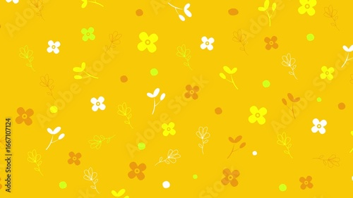 Yellow background with scattered small floral illustrations