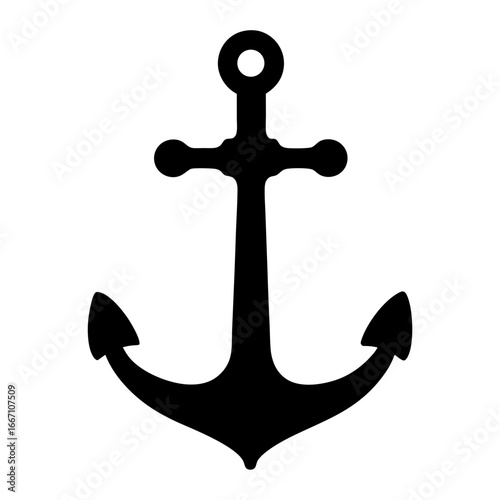 Simple graphic illustration of a solid black anchor over a white background