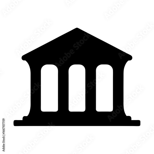 Simple black silhouette of a building with three arches and a roof