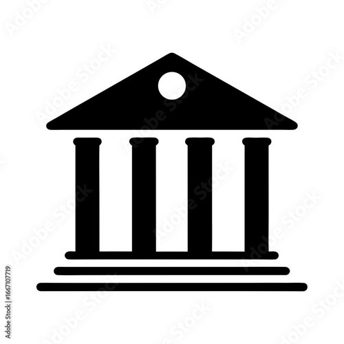 Black building structure icon with pillars and triangle roof design